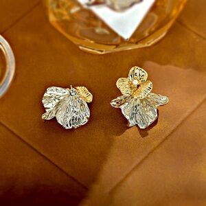 Gold and Silver Floral Earrings